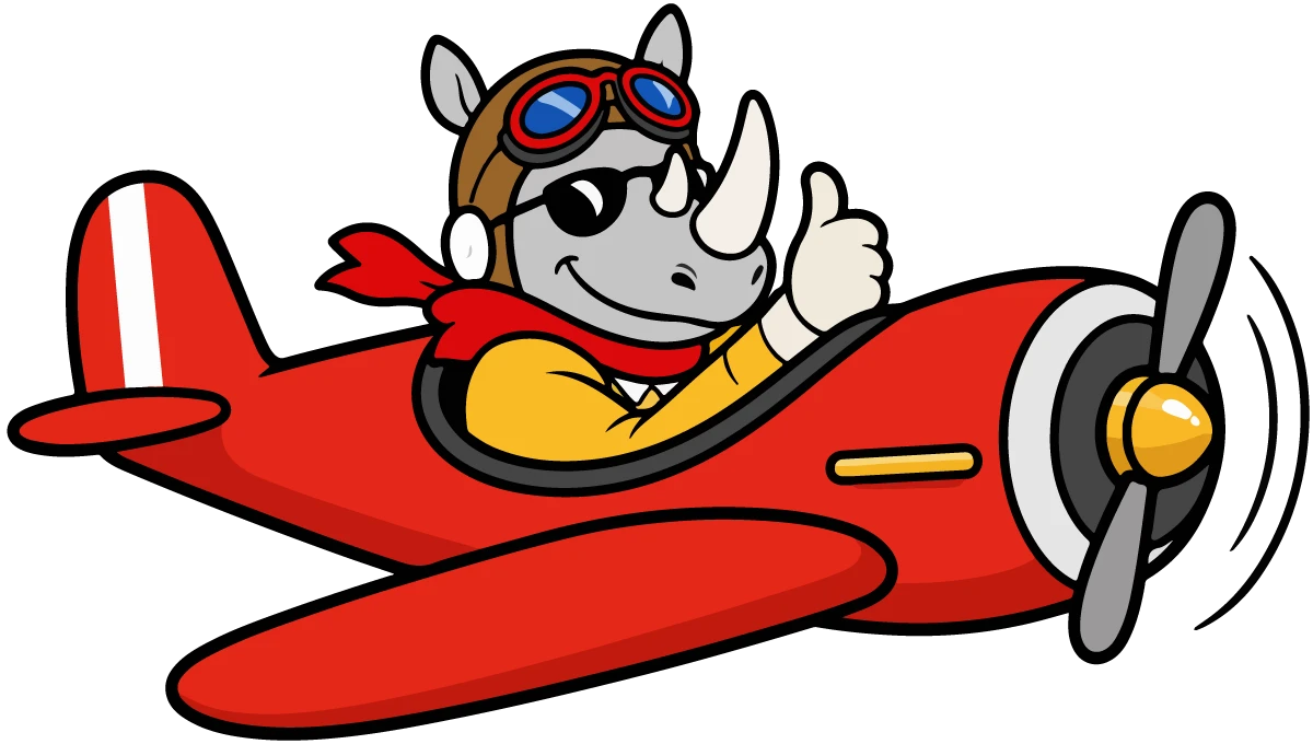 R4L flying rhino in a red airplane